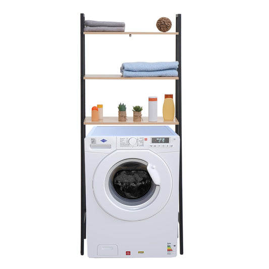 Cosmo Casa - Staande plank - Badkamer- en wasmachineplank - Hout en metaal - Naturel - 155x64x25cm