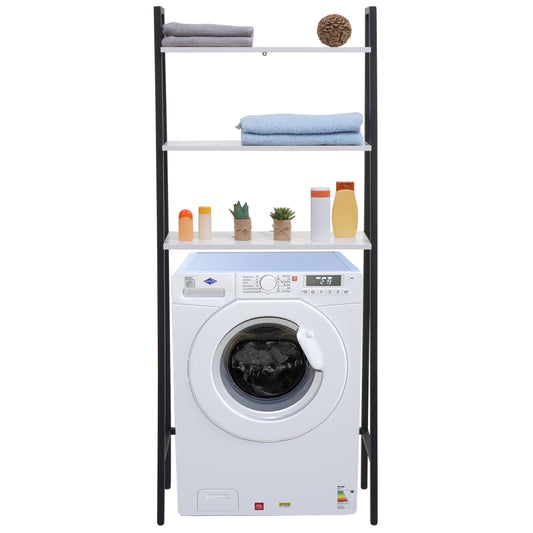 Cosmo Casa - Staande plank - Badkamer- en wasmachineplank - Hout en metaal - Marmerlook wit - 155x64x25cm