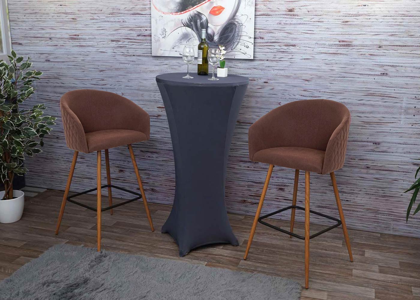 Cosmo Casa - Set van 2 Barkrukken - Rugleuning - Textiel & Metaal - Bruin