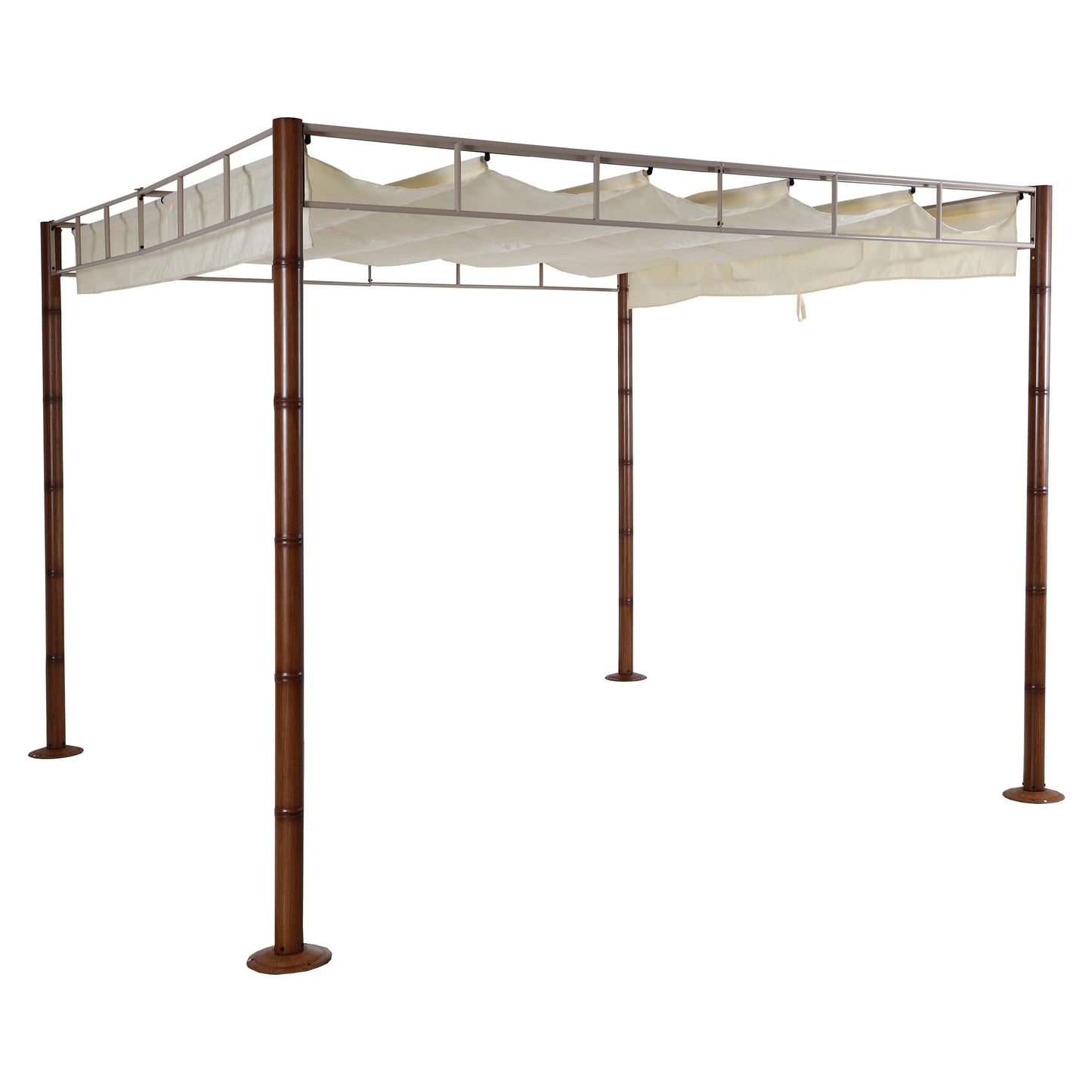 Cosmo Casa - Pergola - Tuinpaviljoen Terrasoverkapping - Stabiel 7 cm Metalen Frame - Bamboe Look Crèmewit - 3×3 m