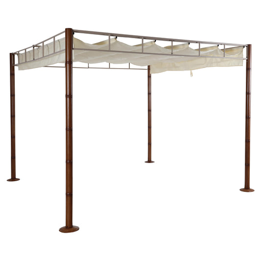 Cosmo Casa - Pergola - Tuinpaviljoen Terrasoverkapping - Stabiel 7 cm Metalen Frame - Bamboe Look Crèmewit - 3×3 m
