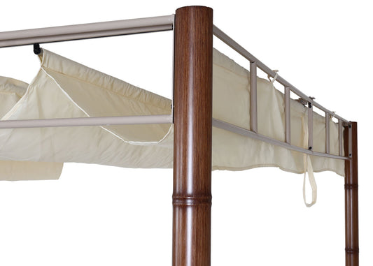 Cosmo Casa - Pergola - Tuinpaviljoen Terrasoverkapping - Stabiel 7 cm Metalen Frame - Bamboe Look Crèmewit - 3×3 m