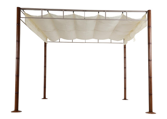 Cosmo Casa - Pergola - Tuinpaviljoen Terrasoverkapping - Stabiel 7 cm Metalen Frame - Bamboe Look Crèmewit - 3×3 m