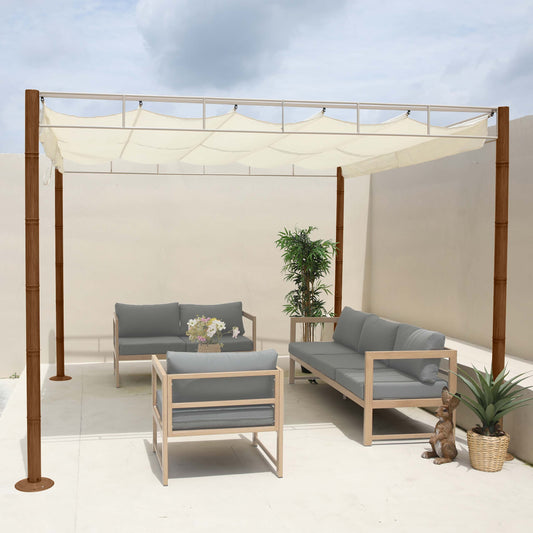 Cosmo Casa - Pergola - Tuinpaviljoen Terrasoverkapping - Stabiel 7 cm Metalen Frame - Bamboe Look Crèmewit - 3×3 m