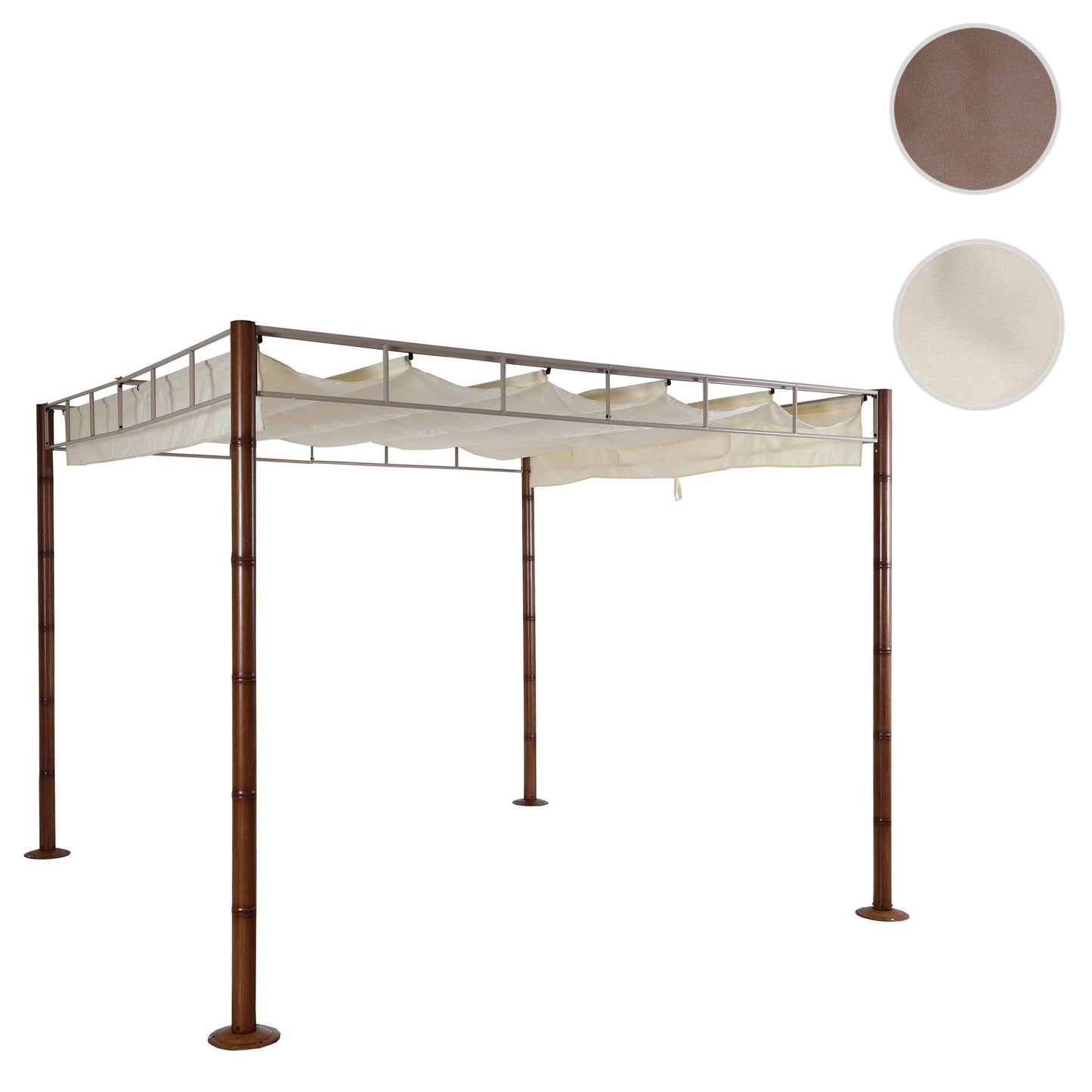 Cosmo Casa - Pergola - Tuinpaviljoen Terrasoverkapping - Stabiel 7 cm Metalen Frame - Bamboe Look Crèmewit - 3×3 m