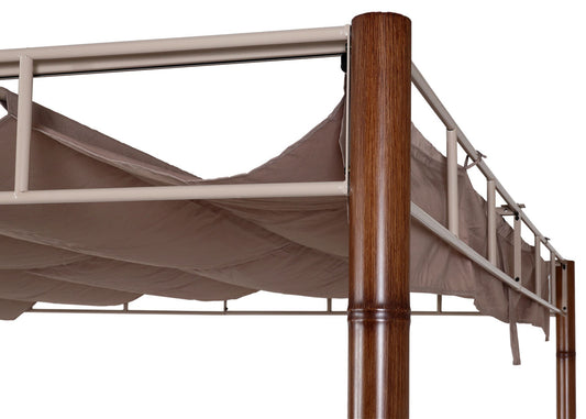 Cosmo Casa - Pergola - Tuinpaviljoen Terrasoverkapping - Stabiel 7 cm Metalen Frame - Bamboe Look Taupebruin - 3×3 m