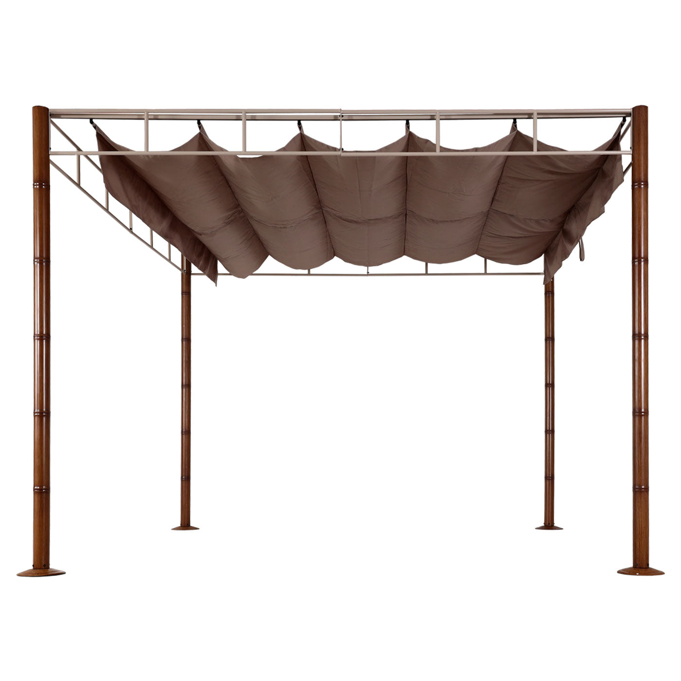 Cosmo Casa - Pergola - Tuinpaviljoen Terrasoverkapping - Stabiel 7 cm Metalen Frame - Bamboe Look Taupebruin - 3×3 m