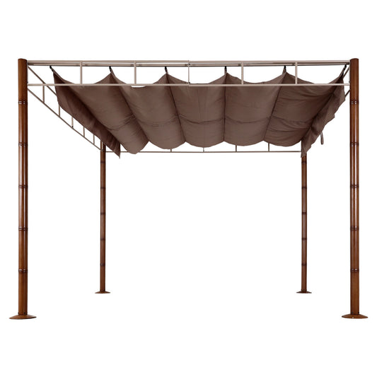 Cosmo Casa - Pergola - Tuinpaviljoen Terrasoverkapping - Stabiel 7 cm Metalen Frame - Bamboe Look Taupebruin - 3×3 m