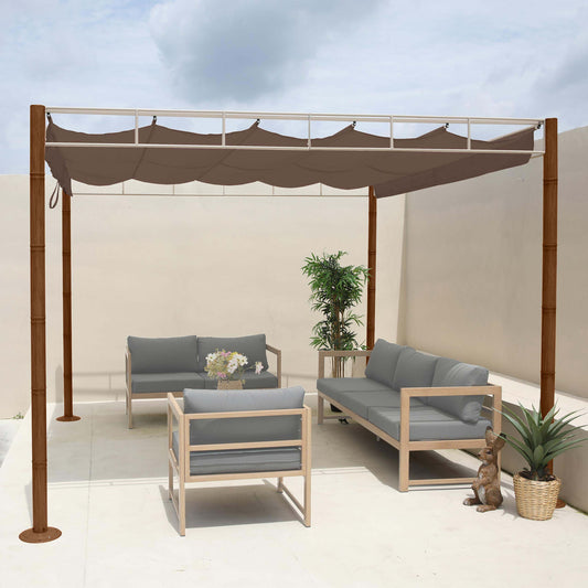 Cosmo Casa - Pergola - Tuinpaviljoen Terrasoverkapping - Stabiel 7 cm Metalen Frame - Bamboe Look Taupebruin - 3×3 m