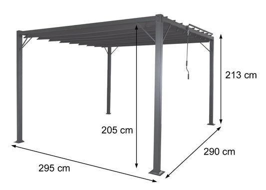Cosmo Casa - Pergola - Tuinlamellenpaviljoen Terrasoverkapping - 8 cm Aluminium Frame & Stoftextiel - Antraciet - 3×3 m