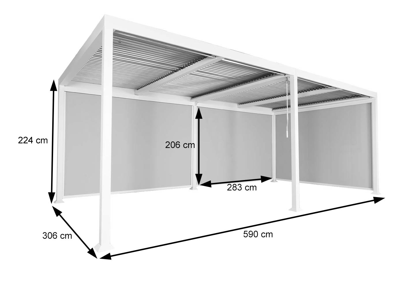 Cosmo Casa - Aluminium pergola - Lamellenpaviljoen met 3 zijwanden - Wit - 3x6m