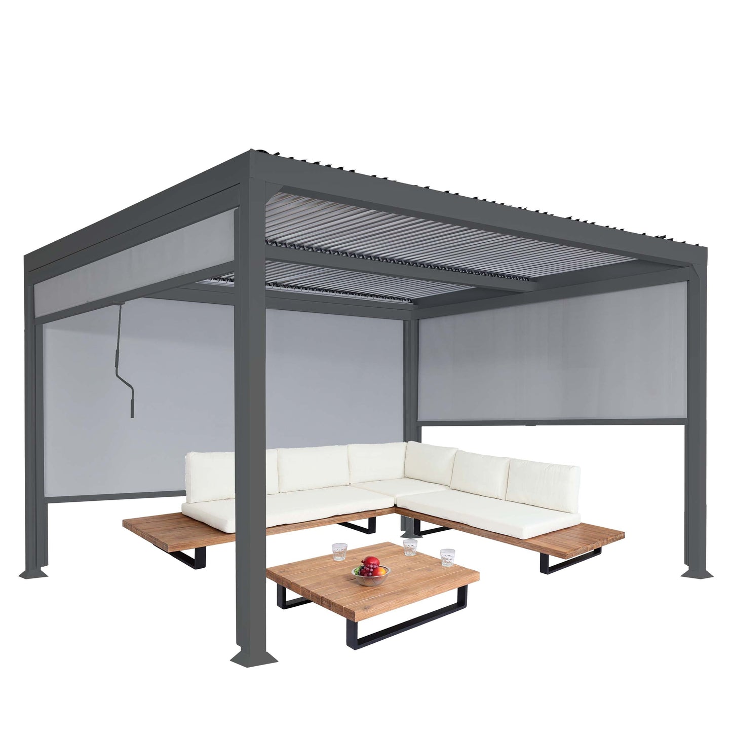Cosmo Casa - Aluminium Pergola met 3 Zijwanden - Lamellenpaviljoen - Aluminium Frame - Antraciet - 3×3,7 m