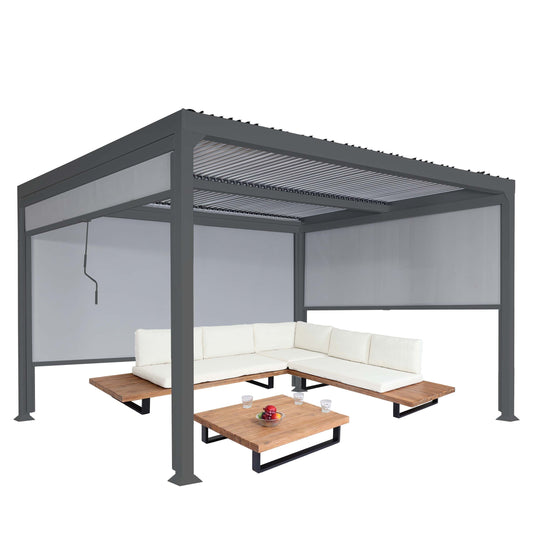Cosmo Casa - Aluminium Pergola met 3 Zijwanden - Lamellenpaviljoen - Aluminium Frame - Antraciet - 3×3,7 m
