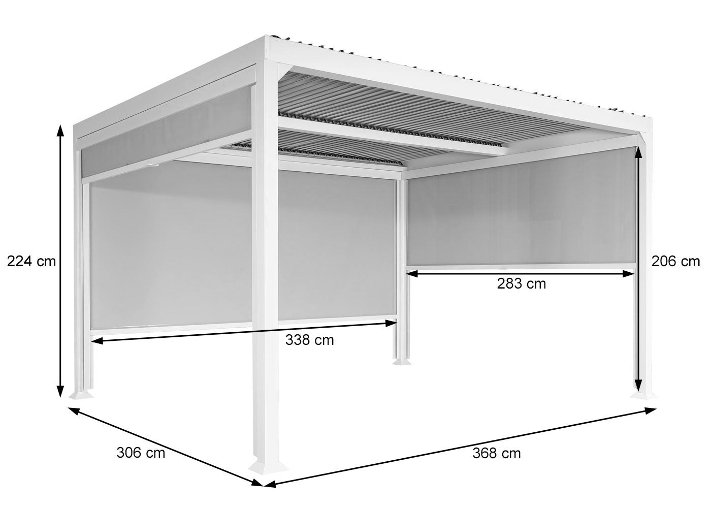 Cosmo Casa - Aluminium Pergola met 3 Zijwanden - Lamellenpaviljoen - Aluminium Frame - Wit - 3×3,7 m
