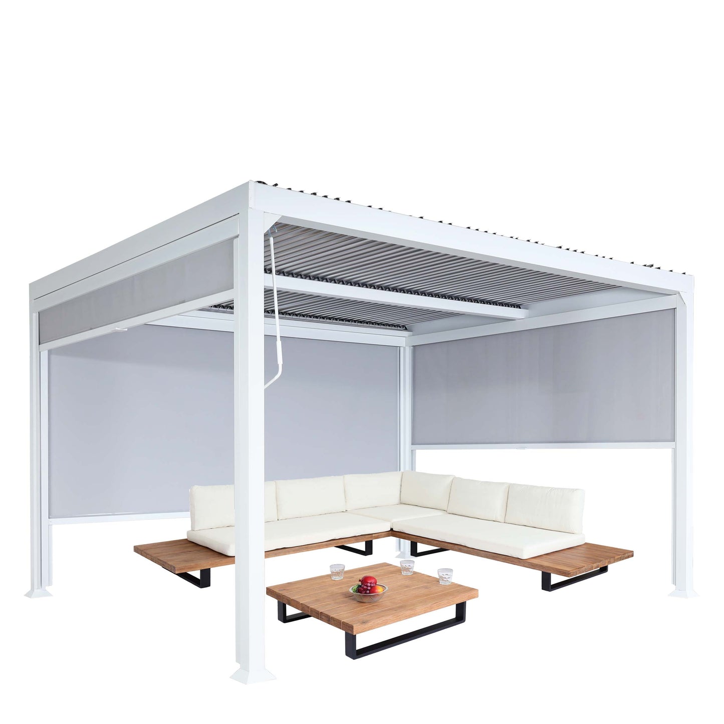 Cosmo Casa - Aluminium Pergola met 3 Zijwanden - Lamellenpaviljoen - Aluminium Frame - Wit - 3×3,7 m