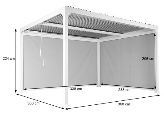 Cosmo Casa - Aluminium Pergola met 2 Zijwanden - Lamellenpaviljoen - Aluminium Frame - Wit - 3×3,7 m