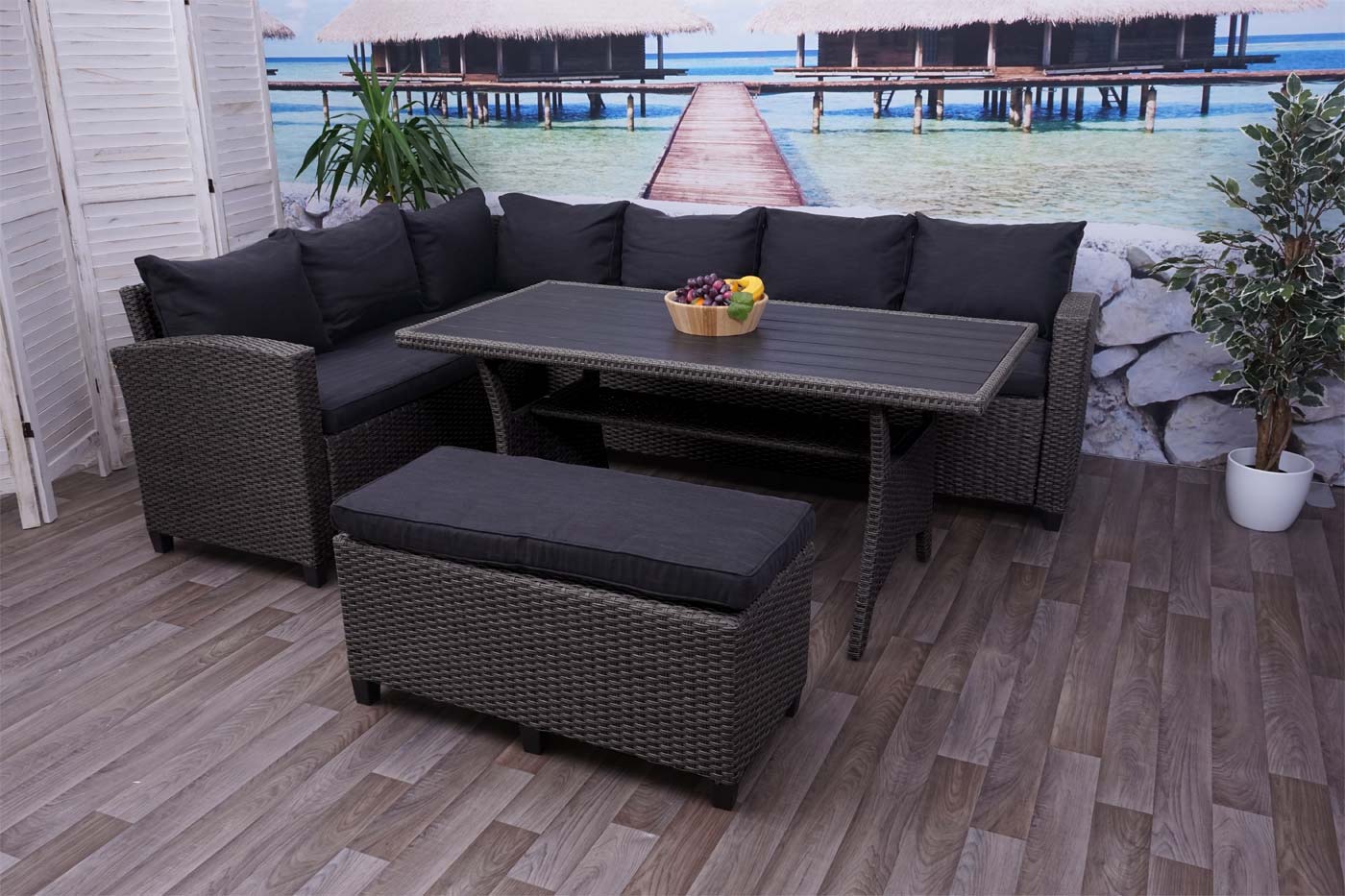 Cosmo Casa - Poly-Rotan Set - Tuinloungeset - Halfrond Gesponnen Polyrotan - Antraciet - Kussens Antraciet