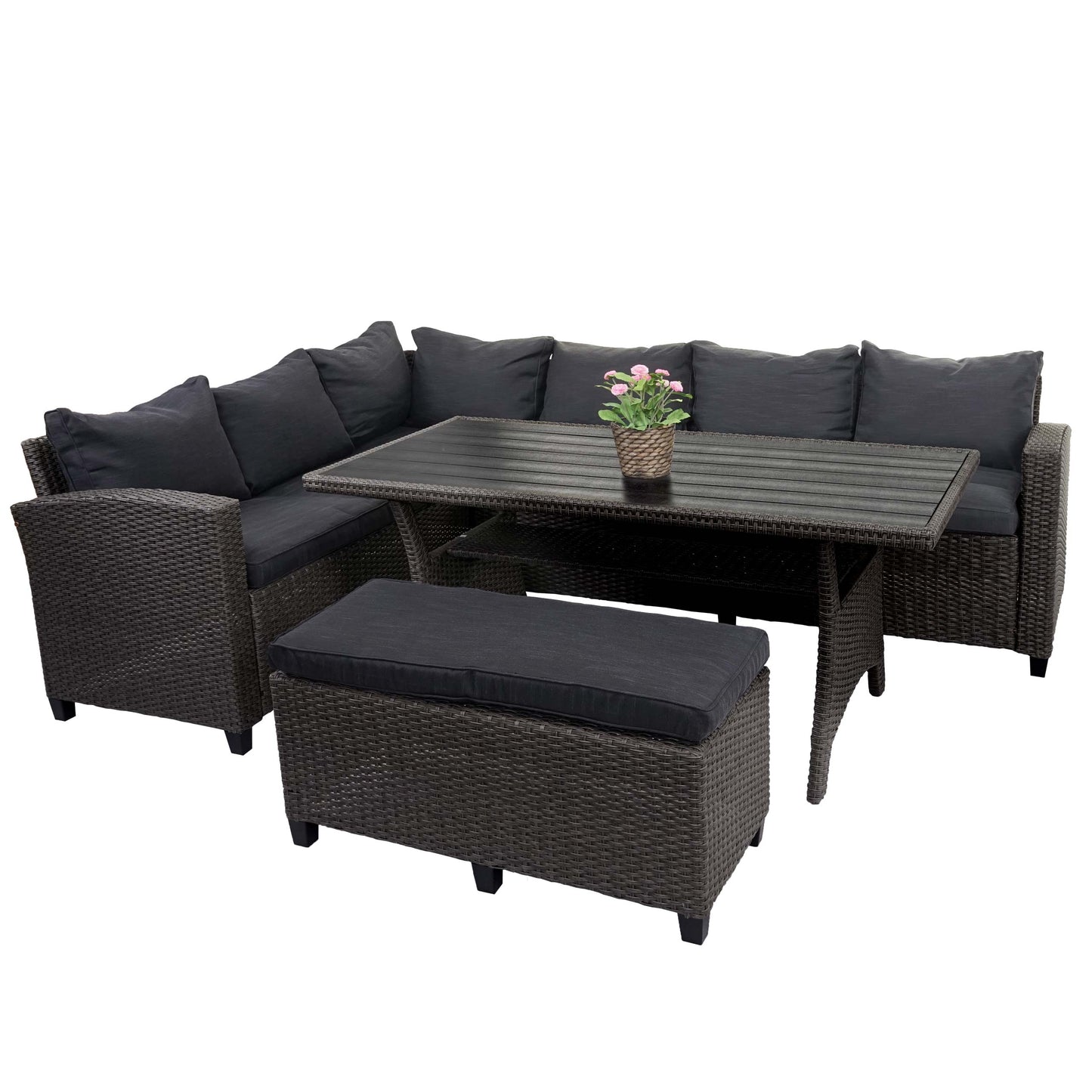 Cosmo Casa - Poly-Rotan Set - Tuinloungeset - Halfrond Gesponnen Polyrotan - Antraciet - Kussens Antraciet