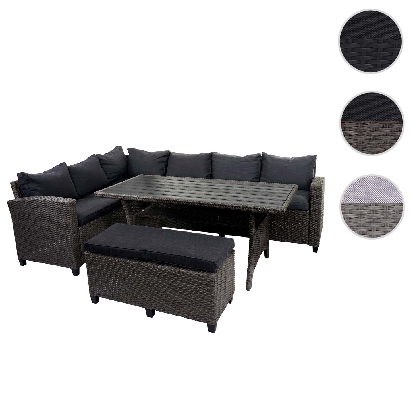 Cosmo Casa - Poly-Rotan Set - Tuinloungeset - Halfrond Gesponnen Polyrotan - Antraciet - Kussens Antraciet