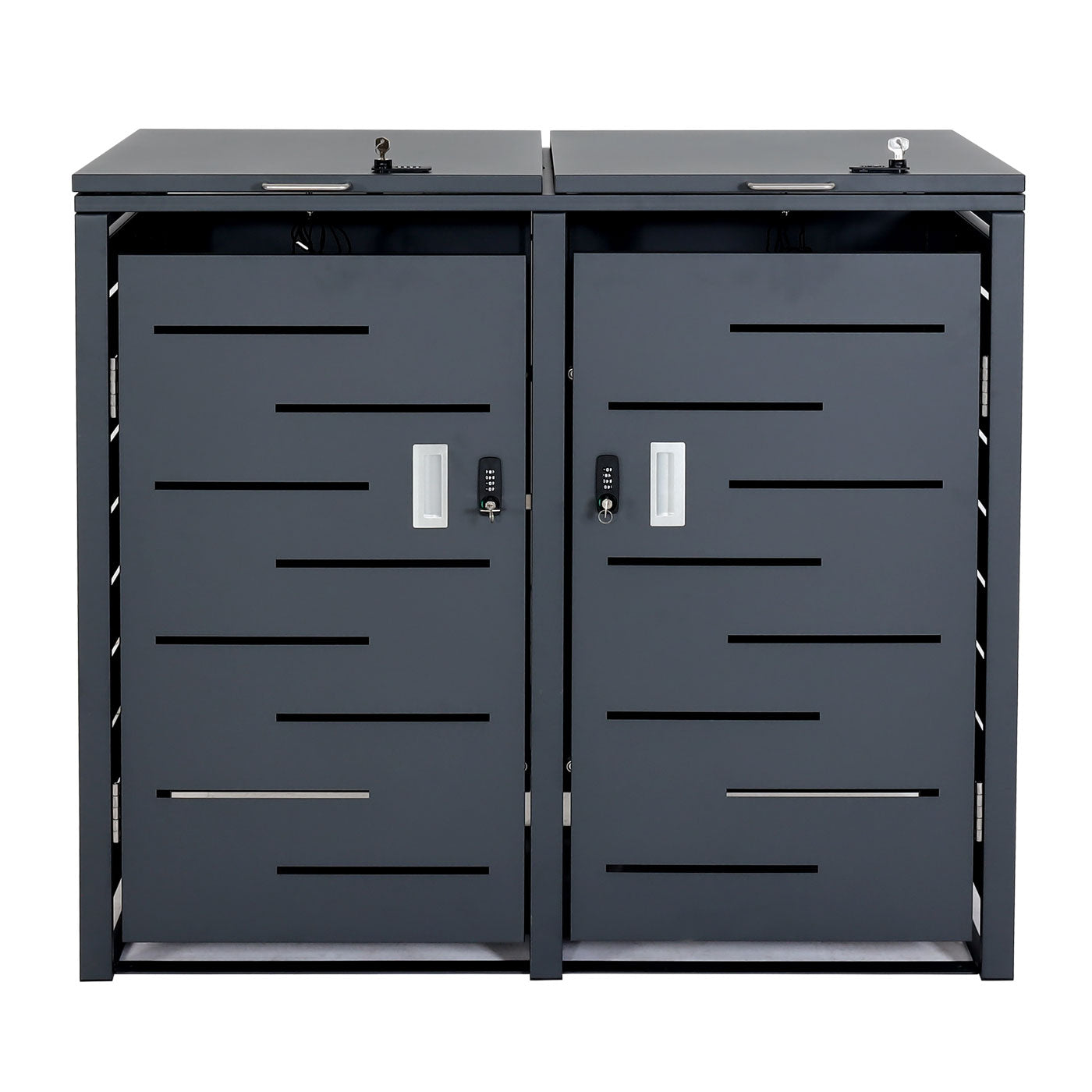 Cosmo Casa - Vuilnisbakdeksel 2-Delig - Vuilnisbakbak met Deksel - Uitbreidbaar - Staal - Antraciet - 103×115×63 cm / 38 kg