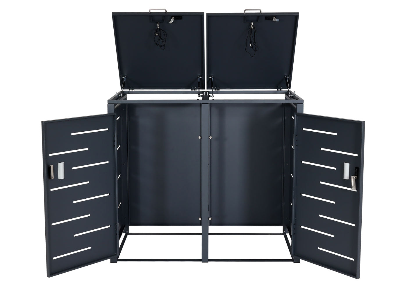 Cosmo Casa - Vuilnisbakdeksel 2-Delig - Vuilnisbakbak met Deksel - Uitbreidbaar - Staal - Antraciet - 103×115×63 cm / 38 kg