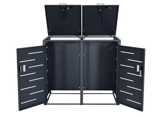 Cosmo Casa - Vuilnisbakdeksel 2-Delig - Vuilnisbakbak met Deksel - Uitbreidbaar - Staal - Antraciet - 103×115×63 cm / 38 kg