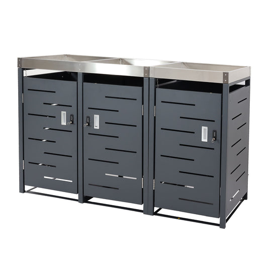 Cosmo Casa - 3-delige Vuilnisbakbekleding met Plantenbak - RVS-Metaal Combinatie - 63 kg - Uitbreidbaar - 110×175×62 cm