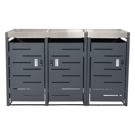 Cosmo Casa - 3-delige Vuilnisbakbekleding met Plantenbak - RVS-Metaal Combinatie - 63 kg - Uitbreidbaar - 110×175×62 cm
