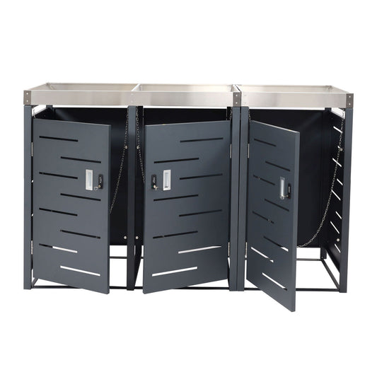 Cosmo Casa - 3-delige Vuilnisbakbekleding met Plantenbak - RVS-Metaal Combinatie - 63 kg - Uitbreidbaar - 110×175×62 cm