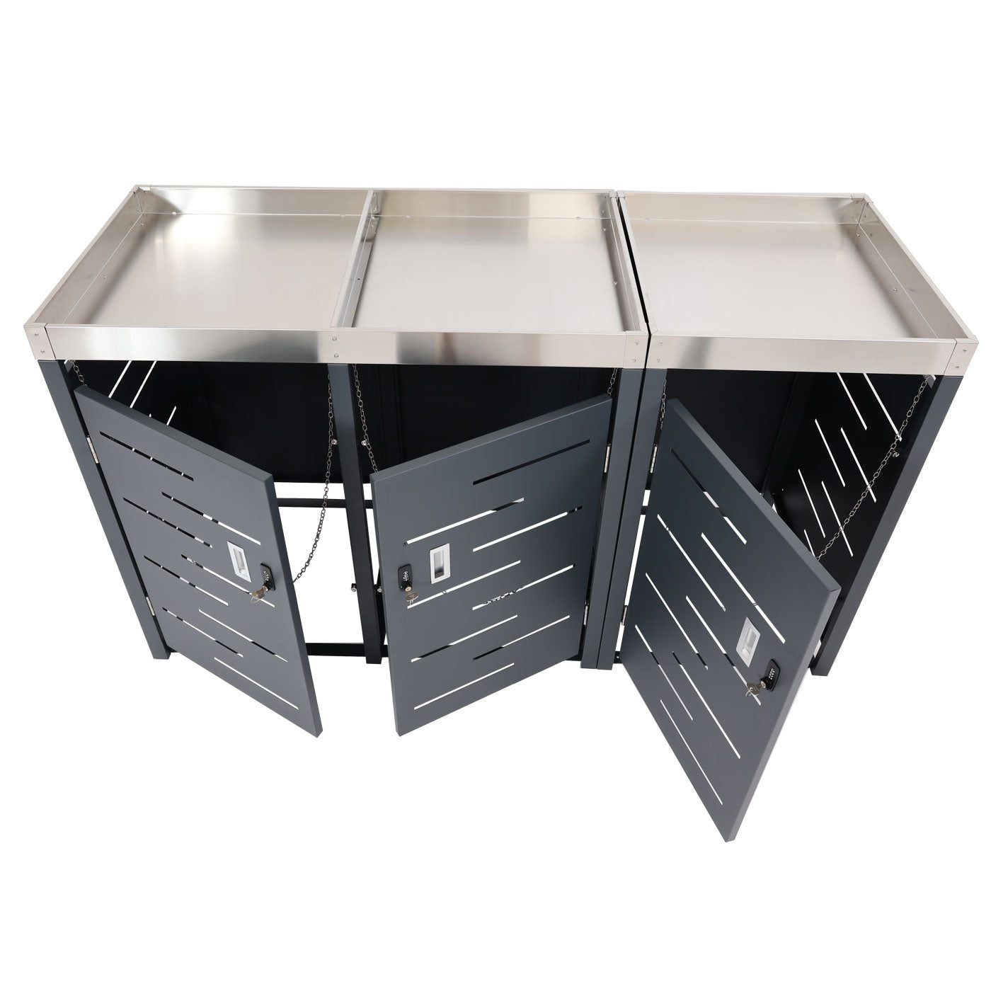 Cosmo Casa - 3-delige Vuilnisbakbekleding met Plantenbak - RVS-Metaal Combinatie - 63 kg - Uitbreidbaar - 110×175×62 cm