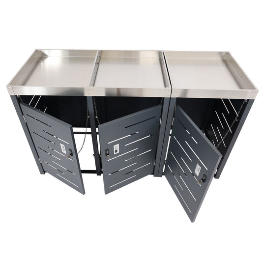 Cosmo Casa - 3-delige Vuilnisbakbekleding met Plantenbak - RVS-Metaal Combinatie - 63 kg - Uitbreidbaar - 110×175×62 cm