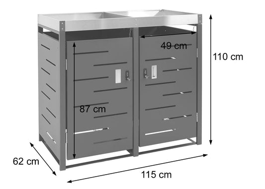 Cosmo Casa - 2-delige Vuilnisbakbekleding - Plantenbak - RVS & Metaal - 39 kg - 110×115×62 cm