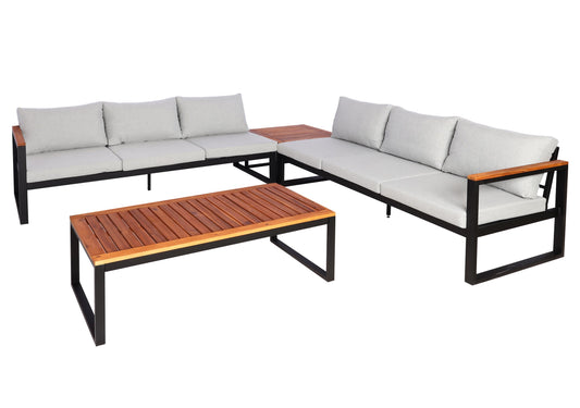 Cosmo Casa - Tuinset - Lounge Set met Bank - Aluminium & Acaciahout - Lichtgrijs
