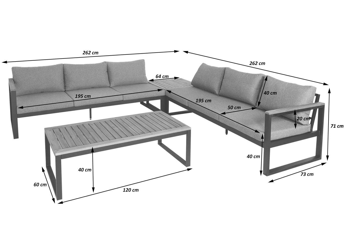 Cosmo Casa - Tuinset - Lounge Set met Bank - Aluminium & Acaciahout - Lichtgrijs
