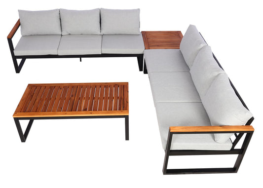 Cosmo Casa - Tuinset - Lounge Set met Bank - Aluminium & Acaciahout - Lichtgrijs