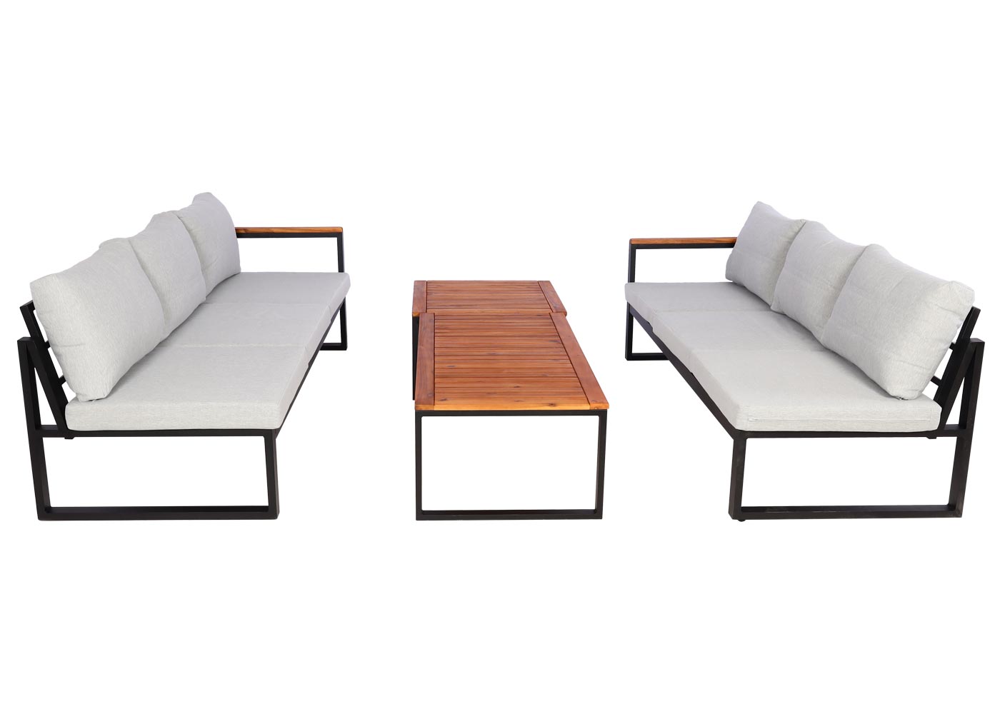 Cosmo Casa - Tuinset - Lounge Set met Bank - Aluminium & Acaciahout - Lichtgrijs