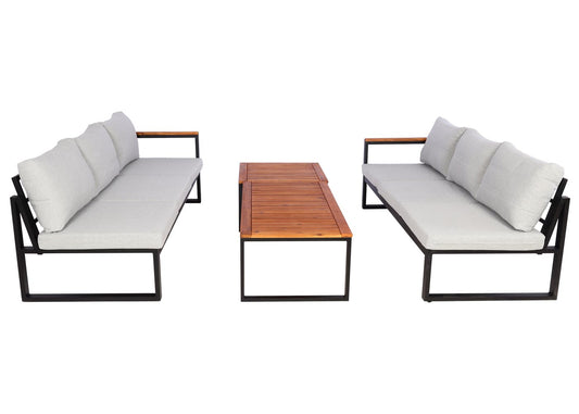 Cosmo Casa - Tuinset - Lounge Set met Bank - Aluminium & Acaciahout - Lichtgrijs