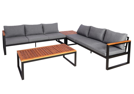 Cosmo Casa - Tuinset - Lounge Set met Bank - Aluminium & Acaciahout - Donkergrijs