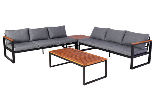 Cosmo Casa - Tuinset - Lounge Set met Bank - Aluminium & Acaciahout - Donkergrijs