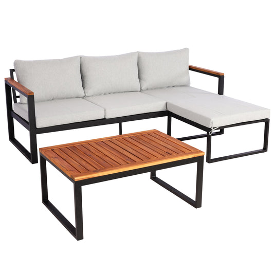 Cosmo Casa - Tuinset - Zitgroep Lounge met Bank - Aluminium & Acaciahout - Lichtgrijs