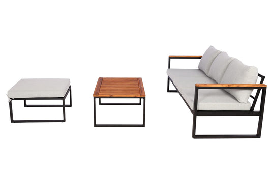 Cosmo Casa - Tuinset - Zitgroep Lounge met Bank - Aluminium & Acaciahout - Lichtgrijs