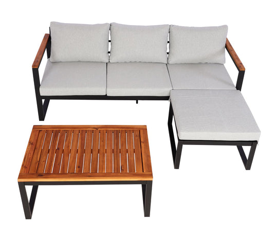 Cosmo Casa - Tuinset - Zitgroep Lounge met Bank - Aluminium & Acaciahout - Lichtgrijs
