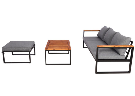 Cosmo Casa - Tuinset - Zitgroep Lounge met Bank - Aluminium & Acaciahout - Donkergrijs