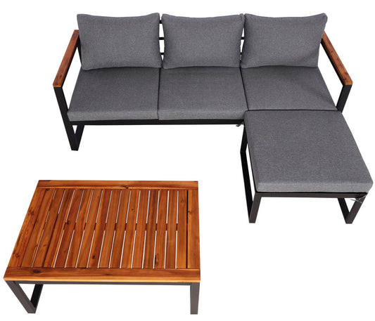 Cosmo Casa - Tuinset - Zitgroep Lounge met Bank - Aluminium & Acaciahout - Donkergrijs