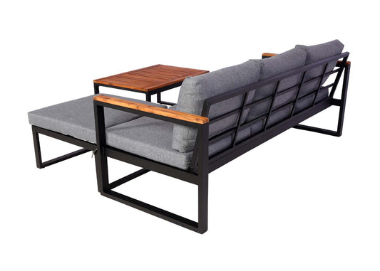 Cosmo Casa - Tuinset - Zitgroep Lounge met Bank - Aluminium & Acaciahout - Donkergrijs