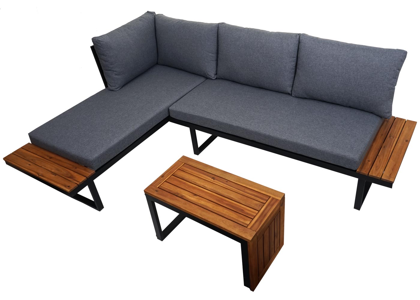 Cosmo Casa - Tuinset - Zitgroep Lounge met Bank - Poly & Aluminium & Acaciahout - Donkergrijs