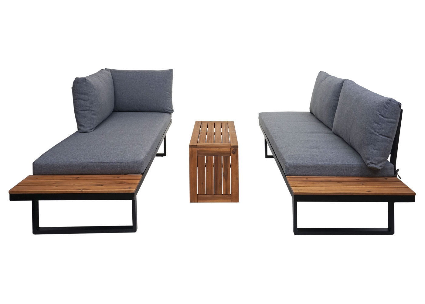 Cosmo Casa - Tuinset - Zitgroep Lounge met Bank - Poly & Aluminium & Acaciahout - Donkergrijs