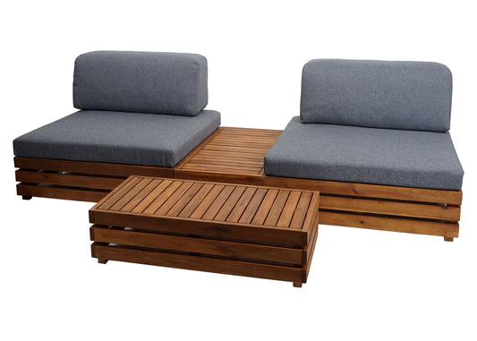 Cosmo Casa - Tuinset - Zitgroep met Loungefauteuil & Bank - Gesponnen Poly & Acaciahout & Aluminium - Donkergrijs - Bekleding Donkergrijs