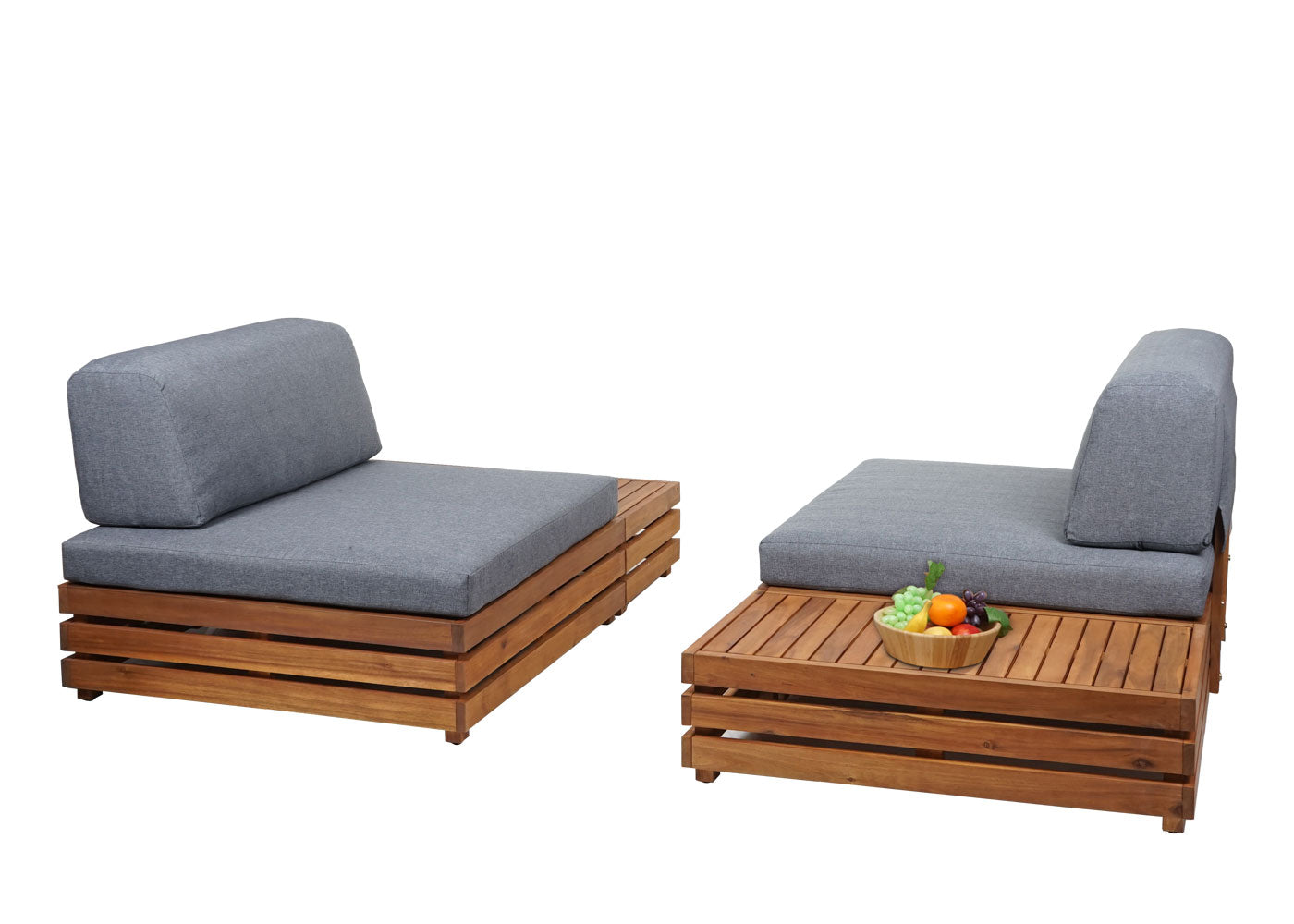 Cosmo Casa - Tuinset - Zitgroep met Loungefauteuil & Bank - Gesponnen Poly & Acaciahout & Aluminium - Donkergrijs - Bekleding Donkergrijs
