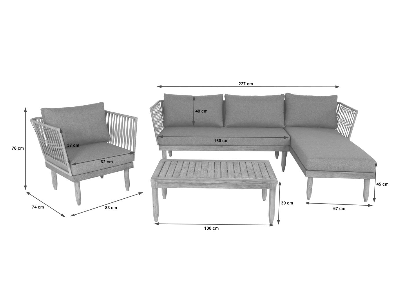 Cosmo Casa - Tuinset - Zitgroep Lounge met Bank - Acaciahout - Crèmewit